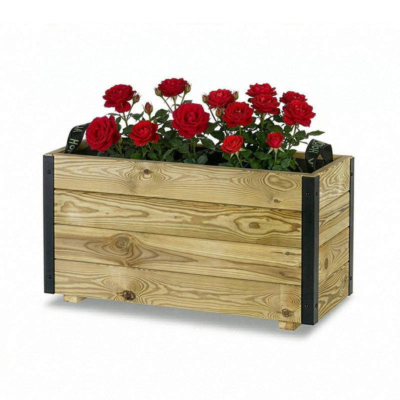 Jardinera De Madera Con Refuerzo De Aluminio 70x30x40 Cm Ghio Al Hortalia_0