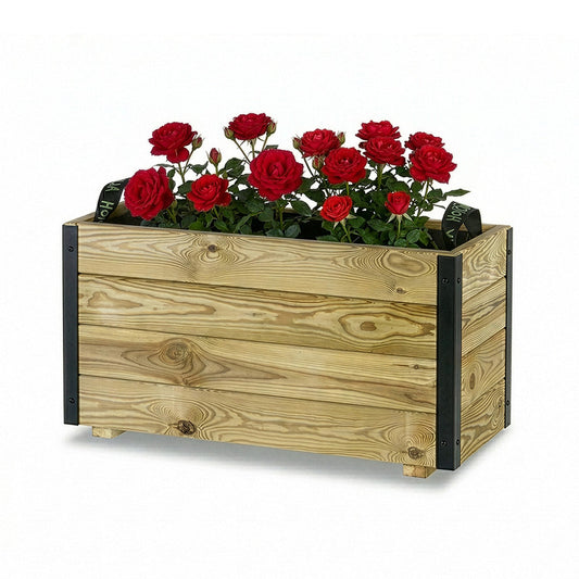 Jardinera De Madera Con Refuerzo De Aluminio 70x30x40 Cm Ghio Al Hortalia_0