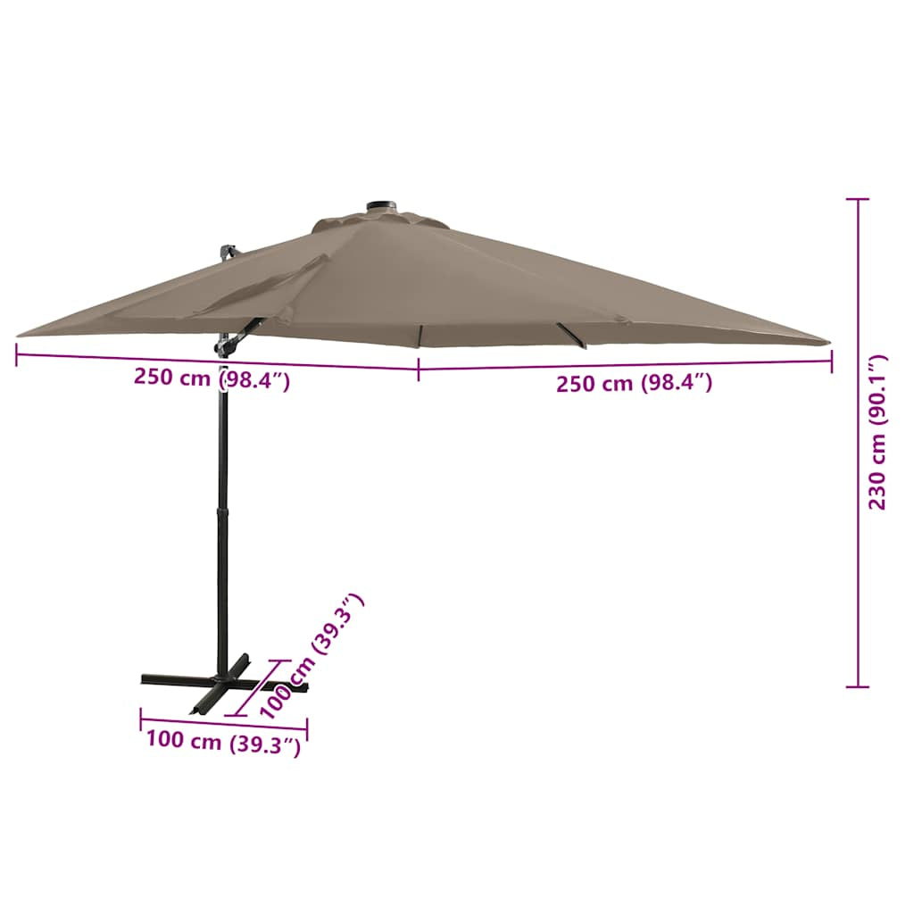 Vidaxl Sombrilla De Jardín Voladiza Con Palo Y Luces Led Taupe 250 Cm_2