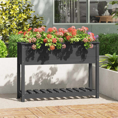 Jardinera Con Estante Madera Maciza Pino Gris 111,5x34,5x81 Cm_1