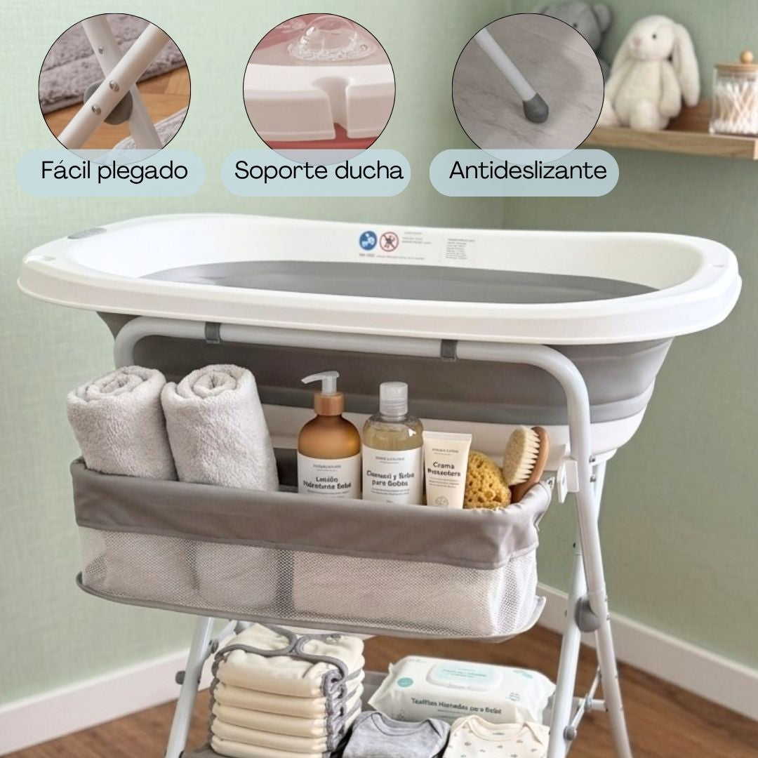 Bathby | Bañera Plegable De Bebé Con Soporte Antideslizante, Tubo De Desagüe, Cesta Y Organizador | Segura Y Ligera_3