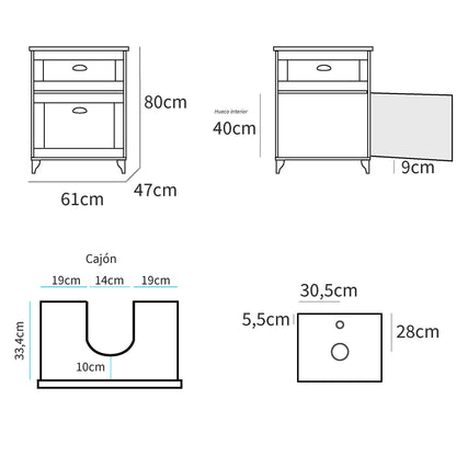 Mueble Baño 60cm Lavabo Sobre Encimera No Incluido, Armario Auxiliar Estilo Vintage 80x61x47cm, Briebe, Eterna, Blanco