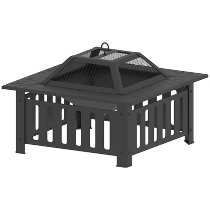 Outsunny Brasero Exterior De Acero Cuadrado Con Atizador 67x67x47 Cm Negro_4
