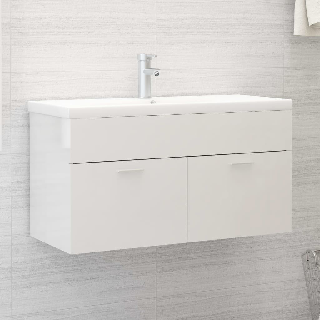 Mueble Con Lavabo Madera De Ingeniería Blanco Brillante_0