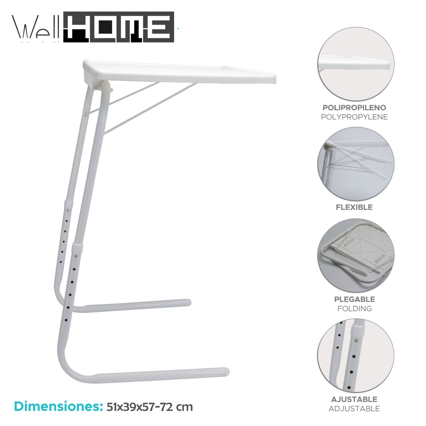 Well Home Mesa Auxiliar Plegable Y Extensible Color Blanco 51x39x57-72cm_1