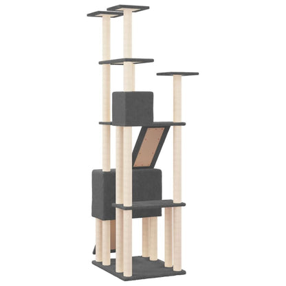 Vidaxl Rascador Para Gatos Con Postes De Sisal Gris Oscuro 190 Cm_4