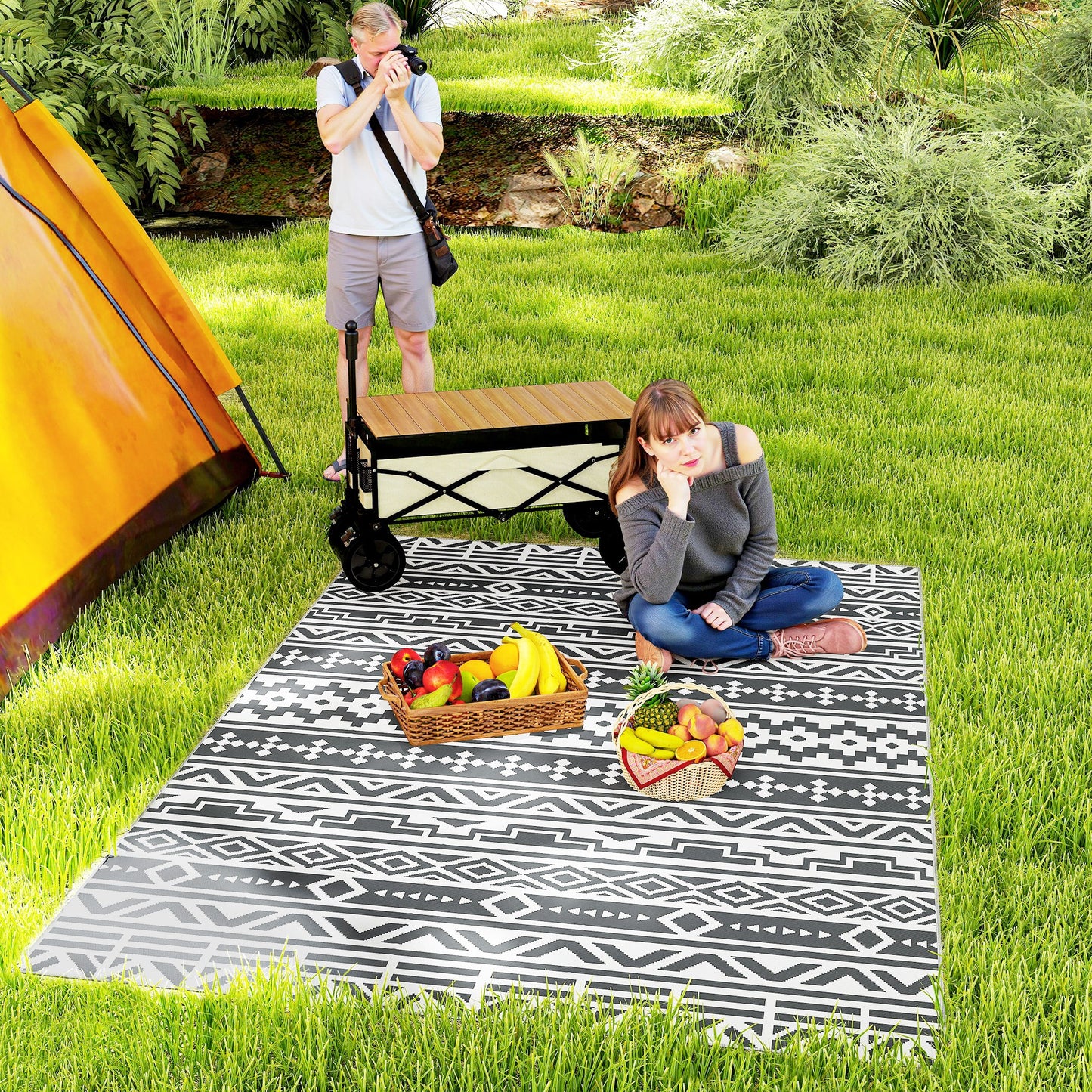 Outsunny Alfombra De Exterior 182x274 Cm Con Patrón De Geométrico De Cenefa_1