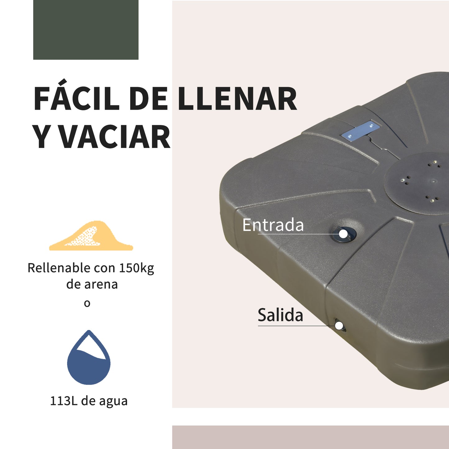 Outsunny Base Para Sombrilla Rellenable De Arena Y Agua Con 4 Ruedas Exteriores_5