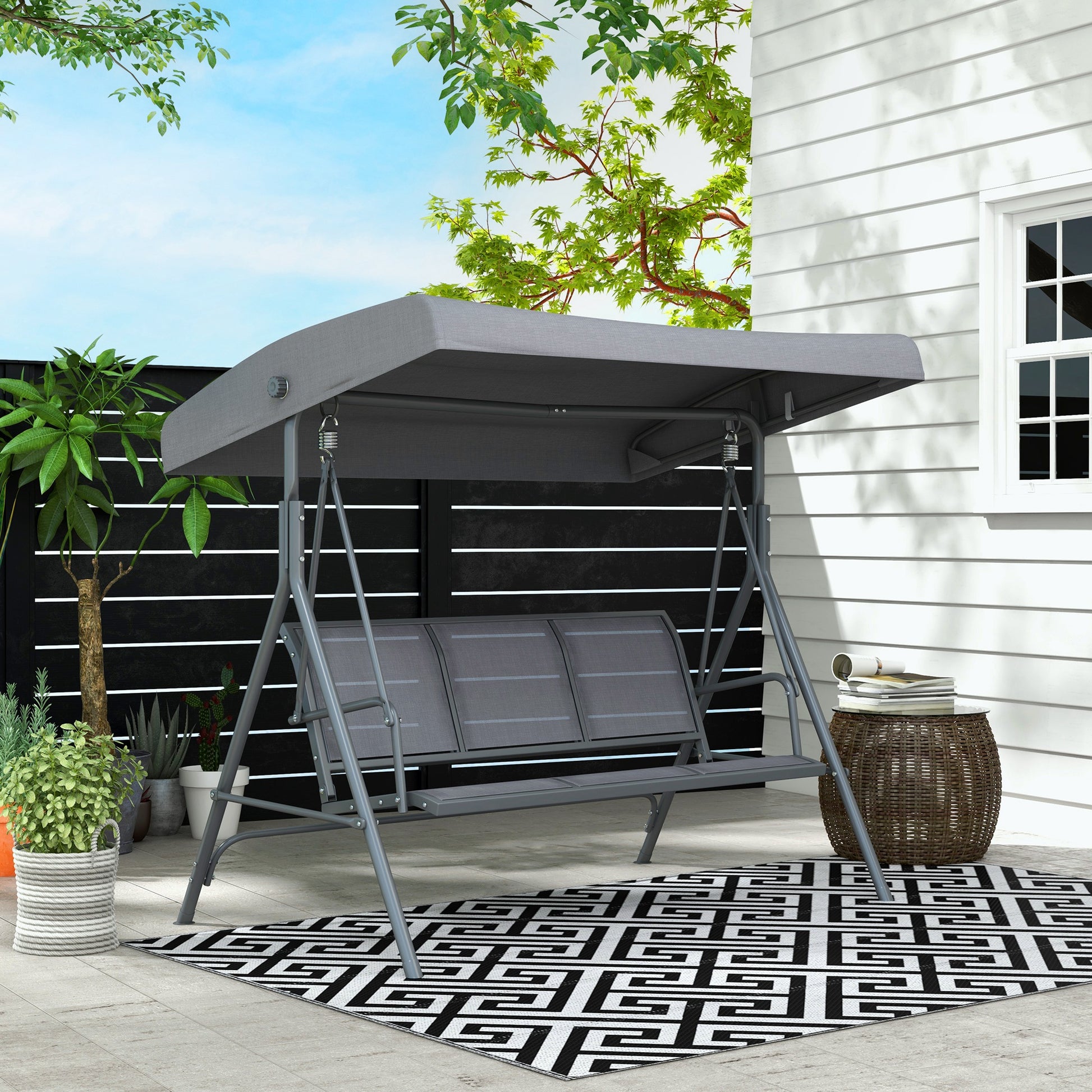 Outsunny Columpio Balancín De Jardín De 3 Plazas Con Techo Ajustable 175x118x159 Cm Gris_1