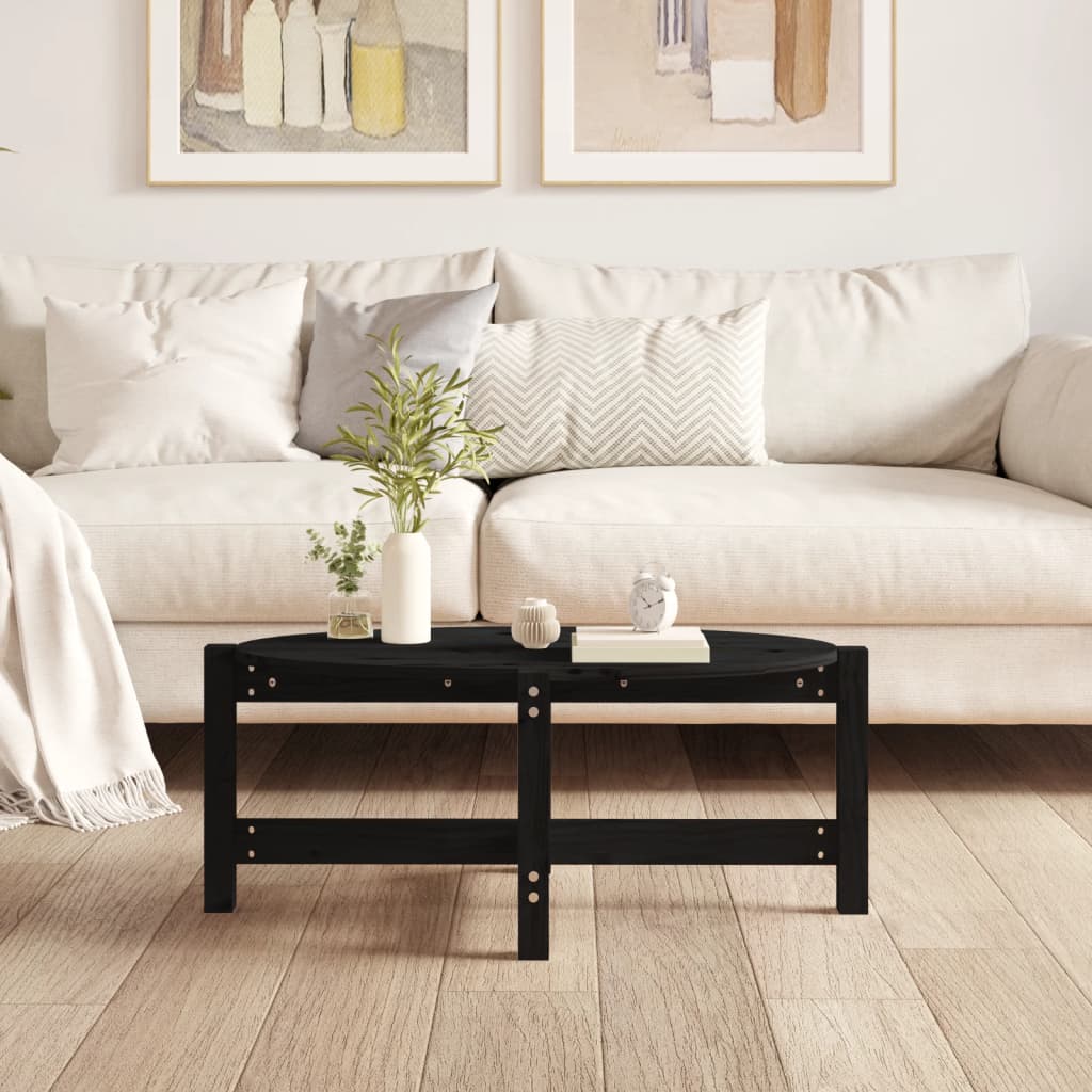 Mesa De Centro De Madera Maciza De Pino Negro 87x48x35 Cm_1