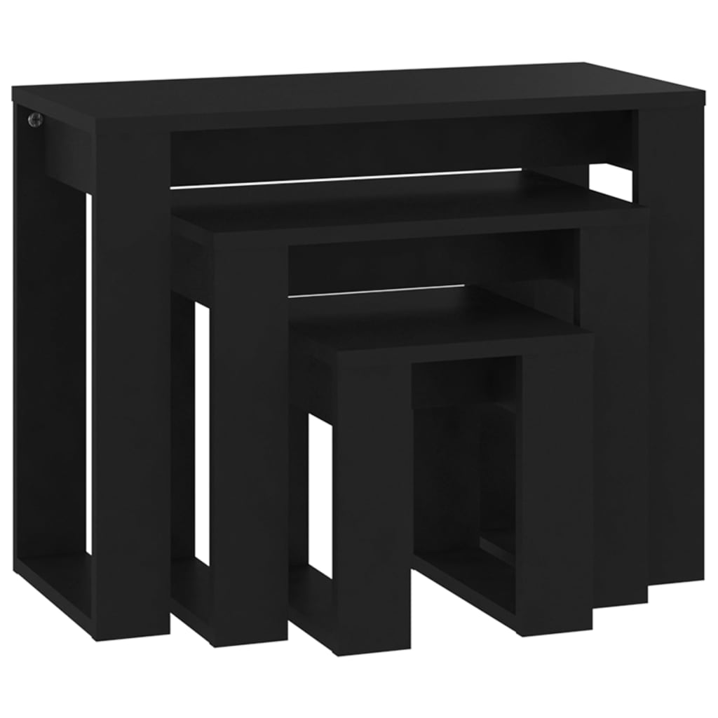 Mesas Apilables 3 Piezas Madera Contrachapada Negro_0