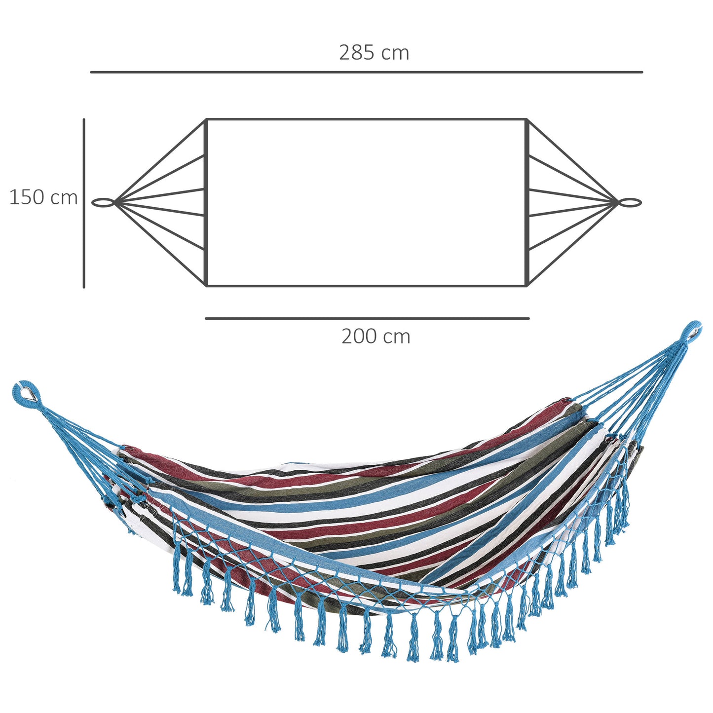 Outsunny Hamaca Doble De Algodón 285x150 Cm Carga 120 Kg Portátil Para Acampar_2