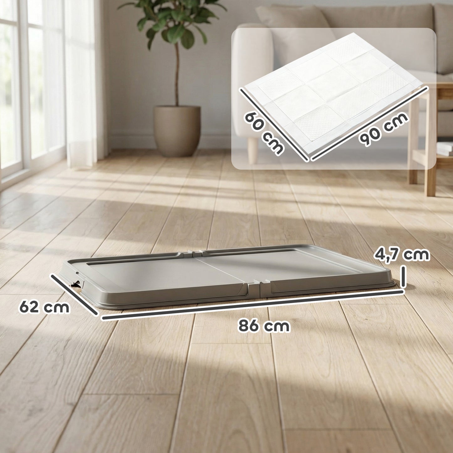 Pawhut Inodoro Para Perros Plegable 86x62 Cm Bandeja Sanitaria Para Perros Gris_2