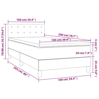 Cama Box Spring Con Colchón Y Led Tela Gris Oscuro 100x200 Cm / Vetonek_4
