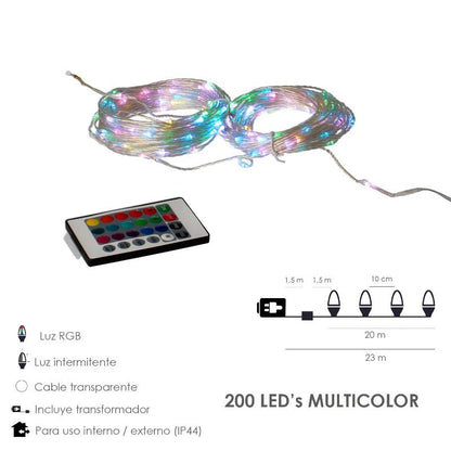 Guirnalda Luces Navidad 200 Leds Multicolor Rgb Con Mando Luz Navidad Interiores Y Exteriores Ip44