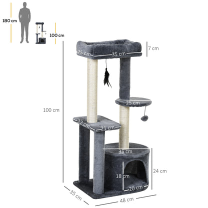 Pawhut Árbol Para Gatos 100 Cm Con Postes Para Rascar Cama 48x35x100 Cm Gris_2