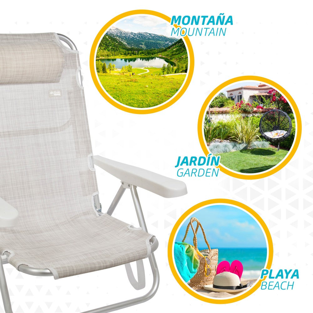 Aktive Silla Plegable Multiposición Beige C/cojín_4