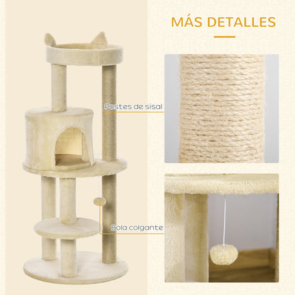 Pawhut Árbol Rascador Para Gatos 104 Cm Con Plataformas Refugio Postes De Sisal_4