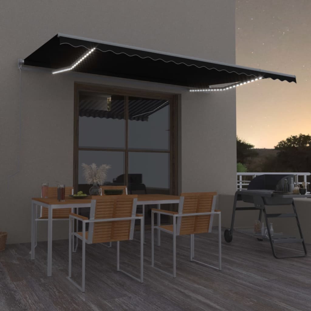 Toldo Retráctil Manual Con Led Gris Antracita 500x350 Cm_1