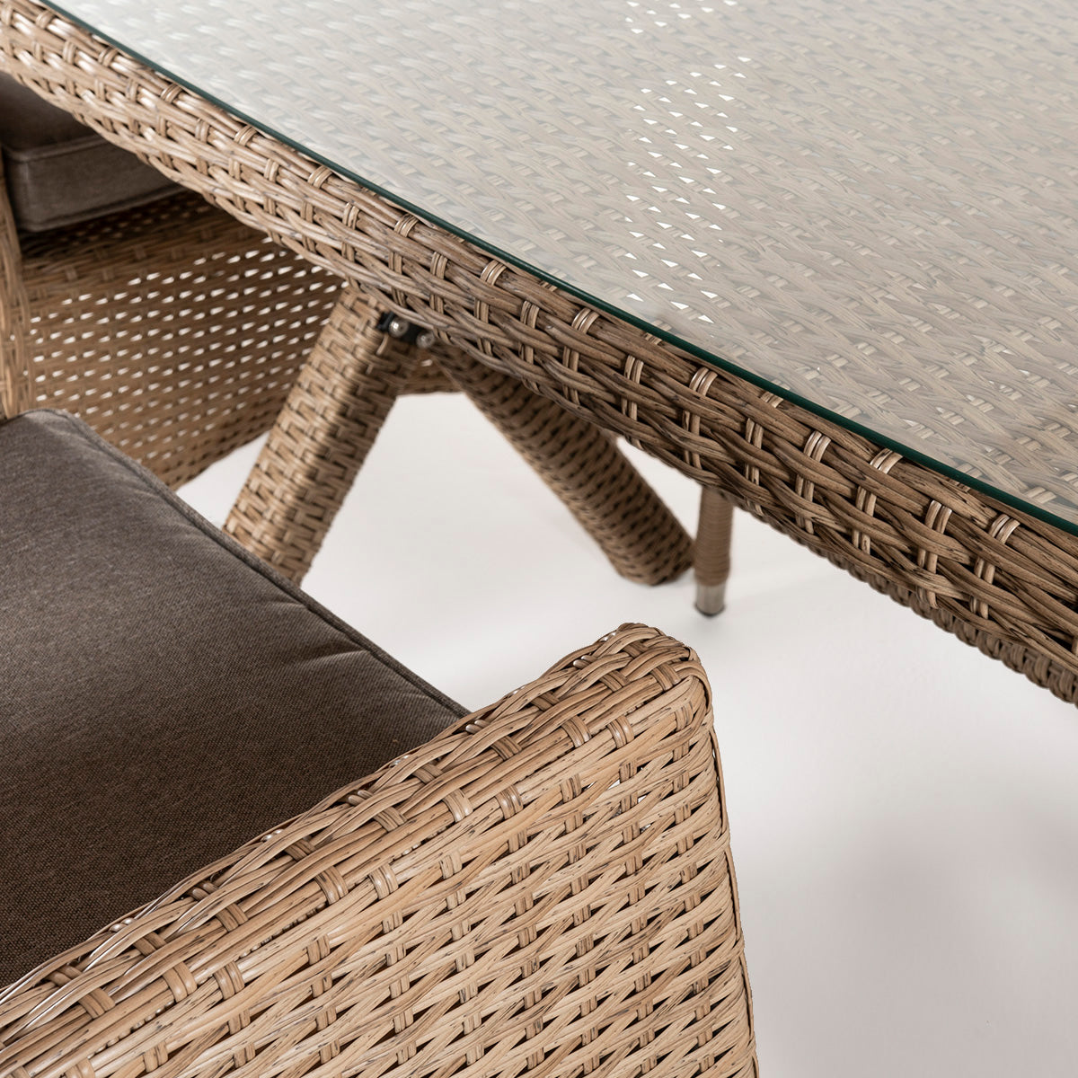 Conjunto Muebles Exterior, Mesa 140x80 Cm Y 4 Sillones Reclinables, Aluminio Y Rattán Sintético Plano Color Natural, 4 Plazas, Cristal Templado 5 Mm_3
