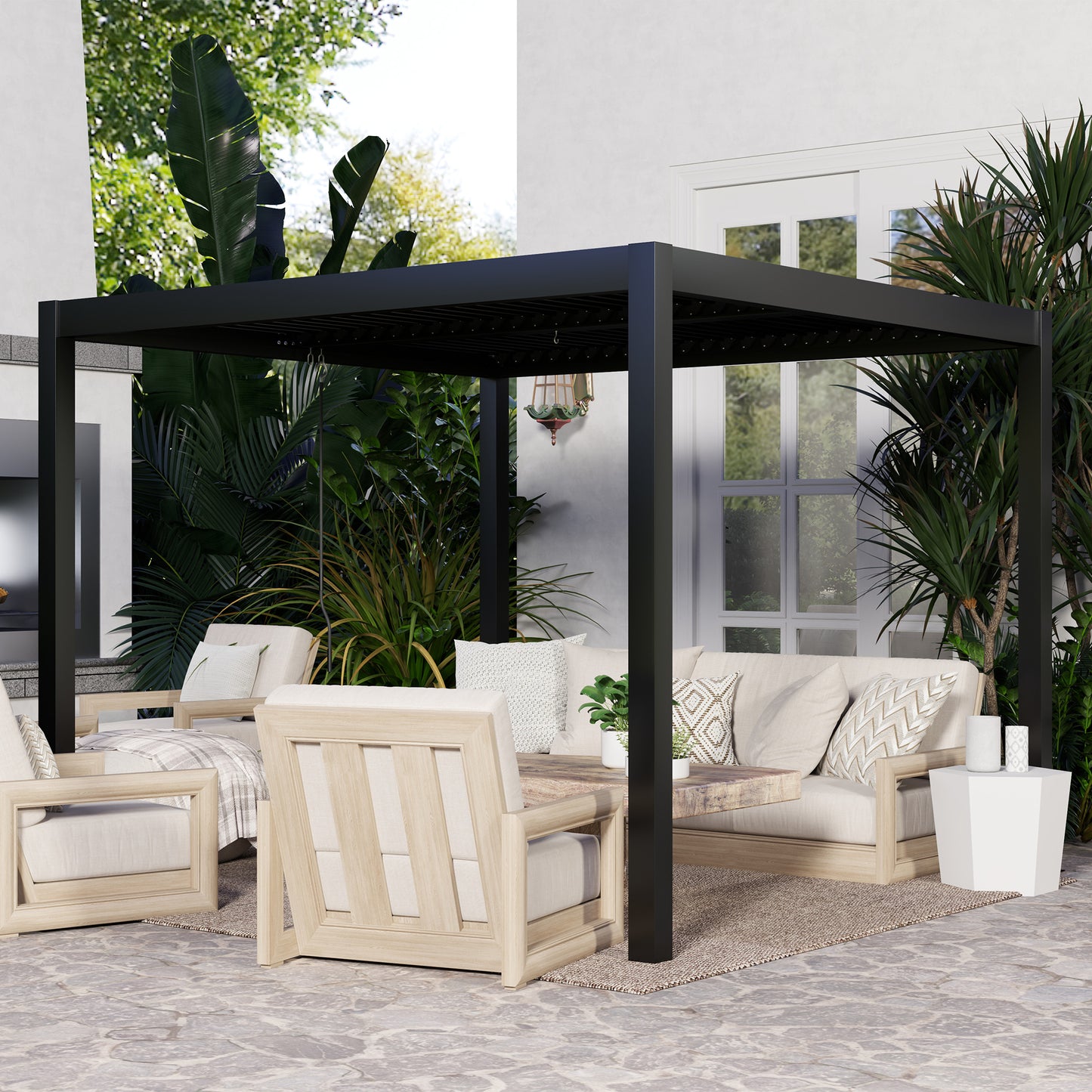 Outsunny Pérgola De Aluminio 3x3 M Con Techo De Lamas Ajustable Gris Oscuro_4