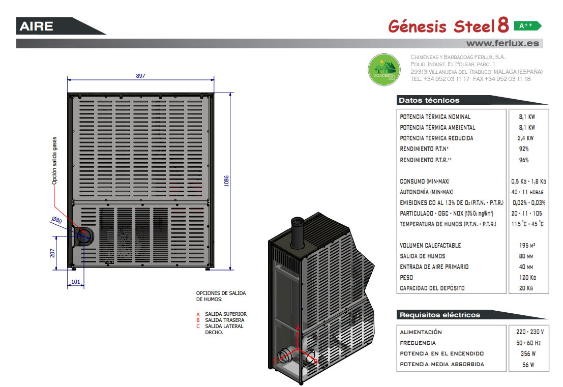 Bricosol Estufa De Pellets Genesis Steel 8 Blanco Perla De Ferlux_3