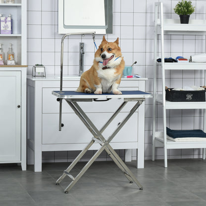 Pawhut Mesa De Peluquería Para Mascotas Con Patas Plegable 72x45x74-81 Cm Azul_1
