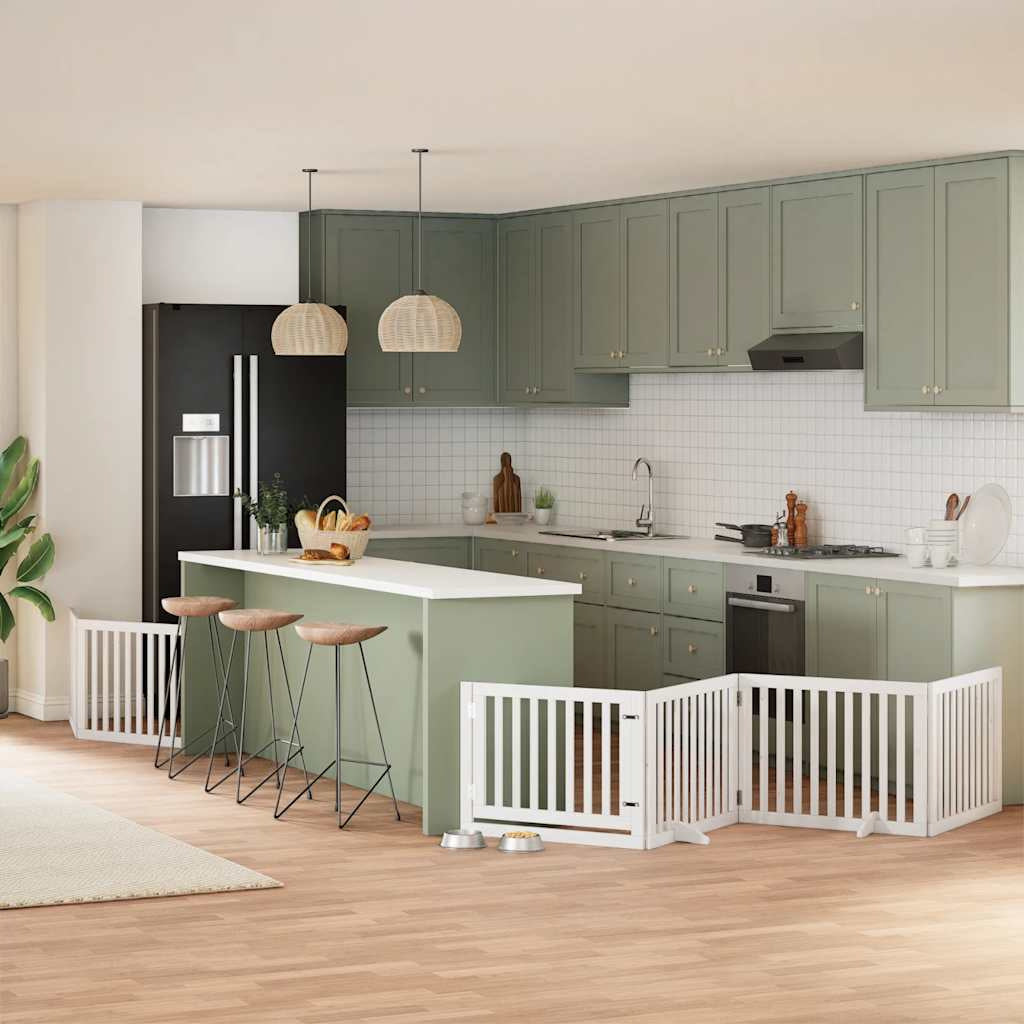 Vidaxl Puerta De Perros Plegable 6 Paneles Madera Álamo Blanca 480 Cm_1