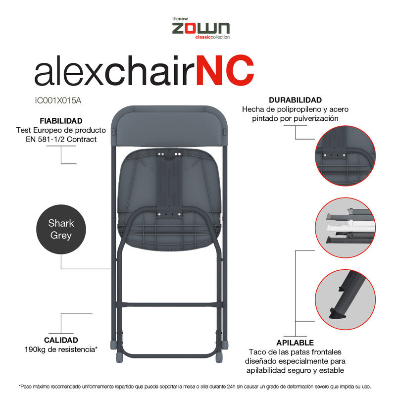 Zown Set 8 Sillas Plegables Eventos Alexchair Blanco Polipropileno_3