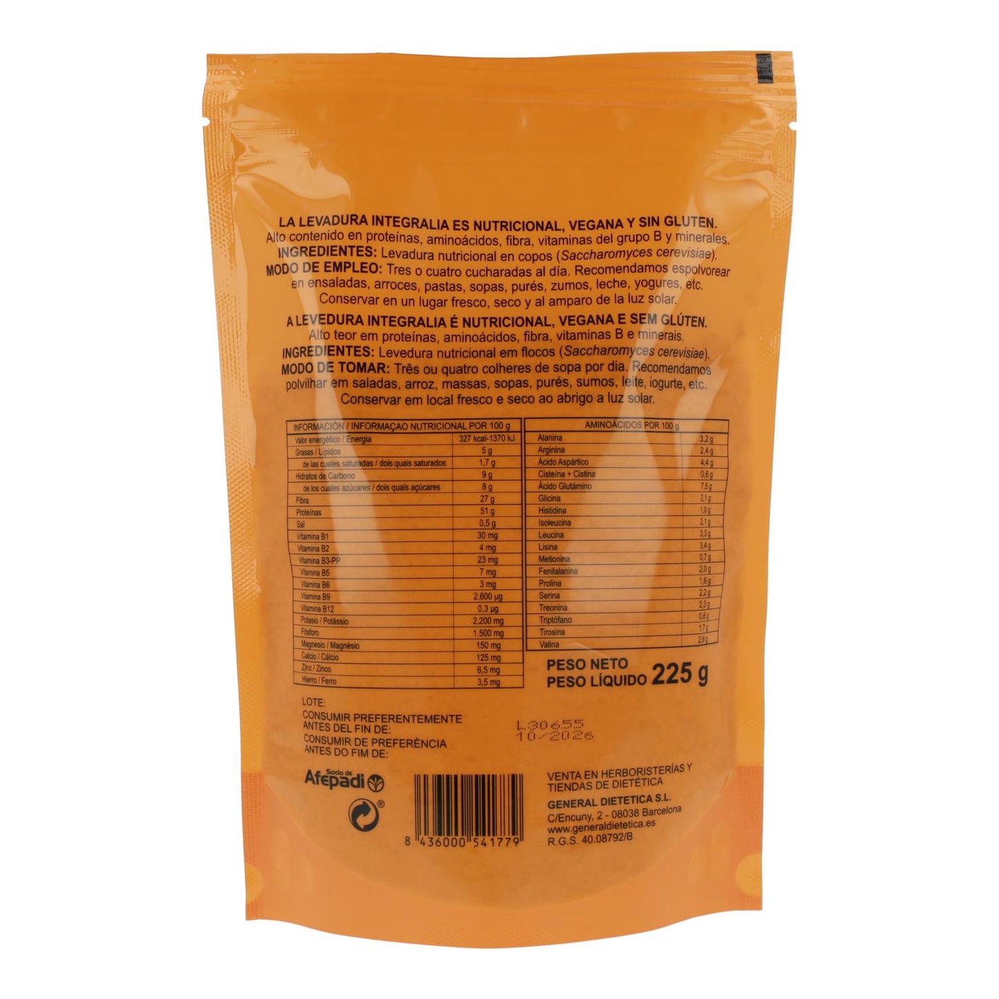 Levadura nutricional vegana y sin gluten Integralia 225 g