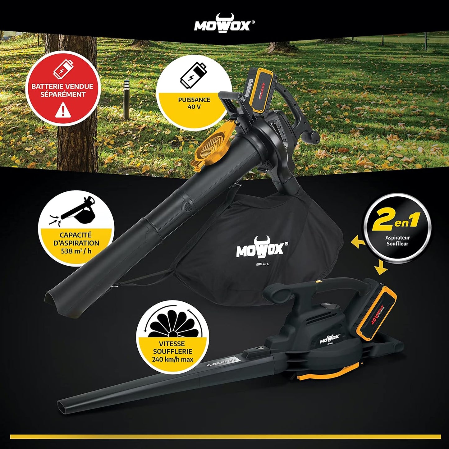 Mowox Aspirador / Soplador De Bateria 40 V. Velocidad 240 Km/h. No Incluye Bateria Ni Cargador_1