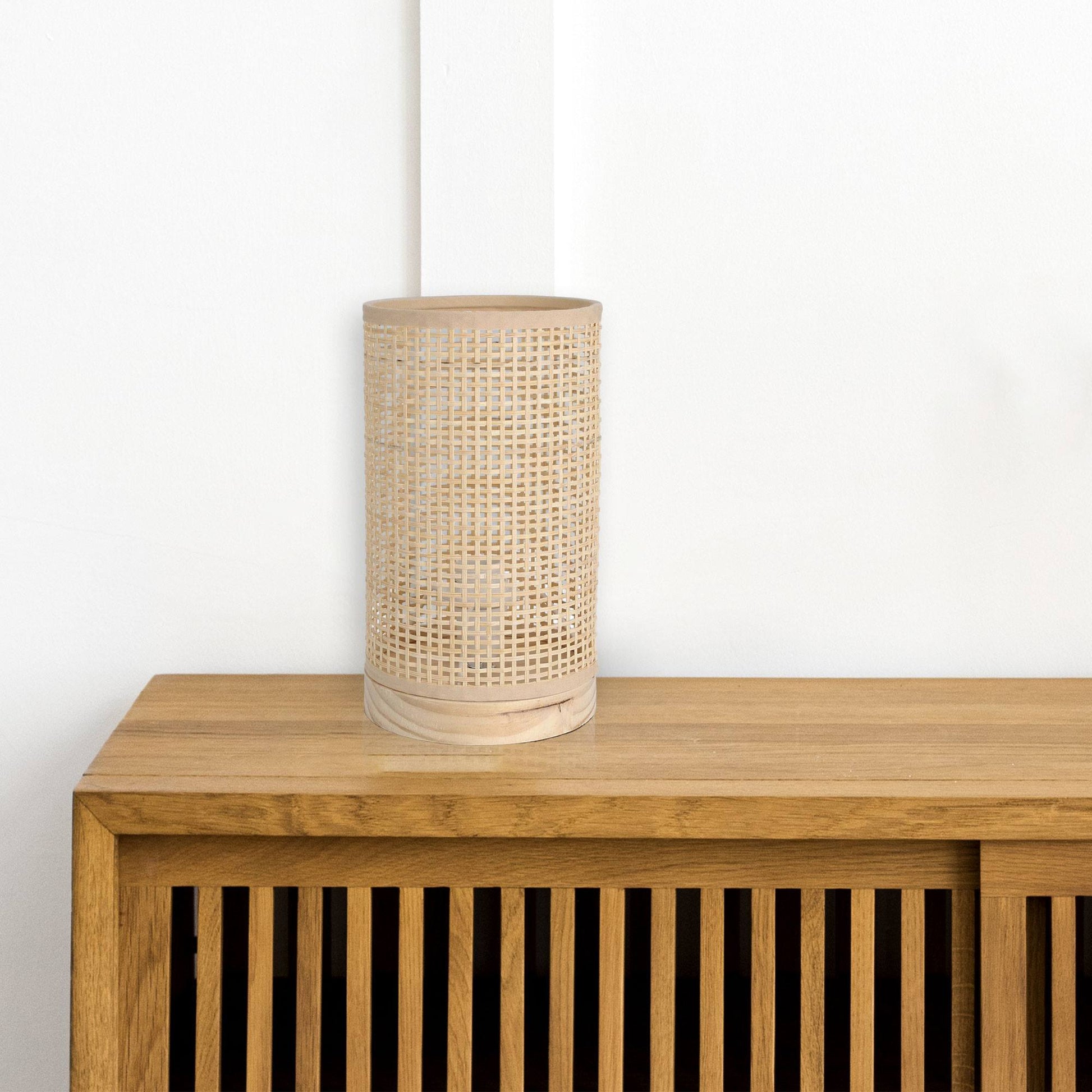 Well Home Lampara De Mesa Con Pantalla De Bambú Ø13x23cm