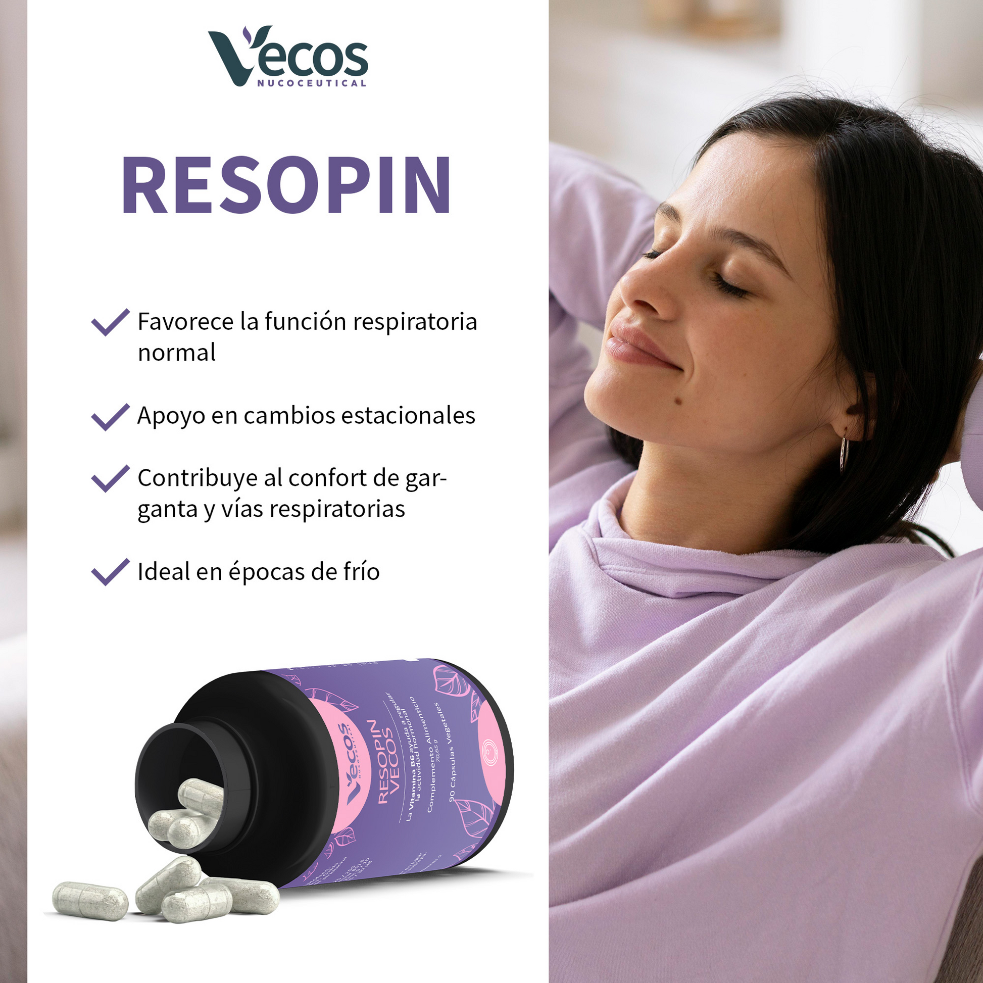 Resopin Vecos 90 Cápsulas | Regularidad Menstrual, Fertilidad Femenina | Inositol,cromo_3