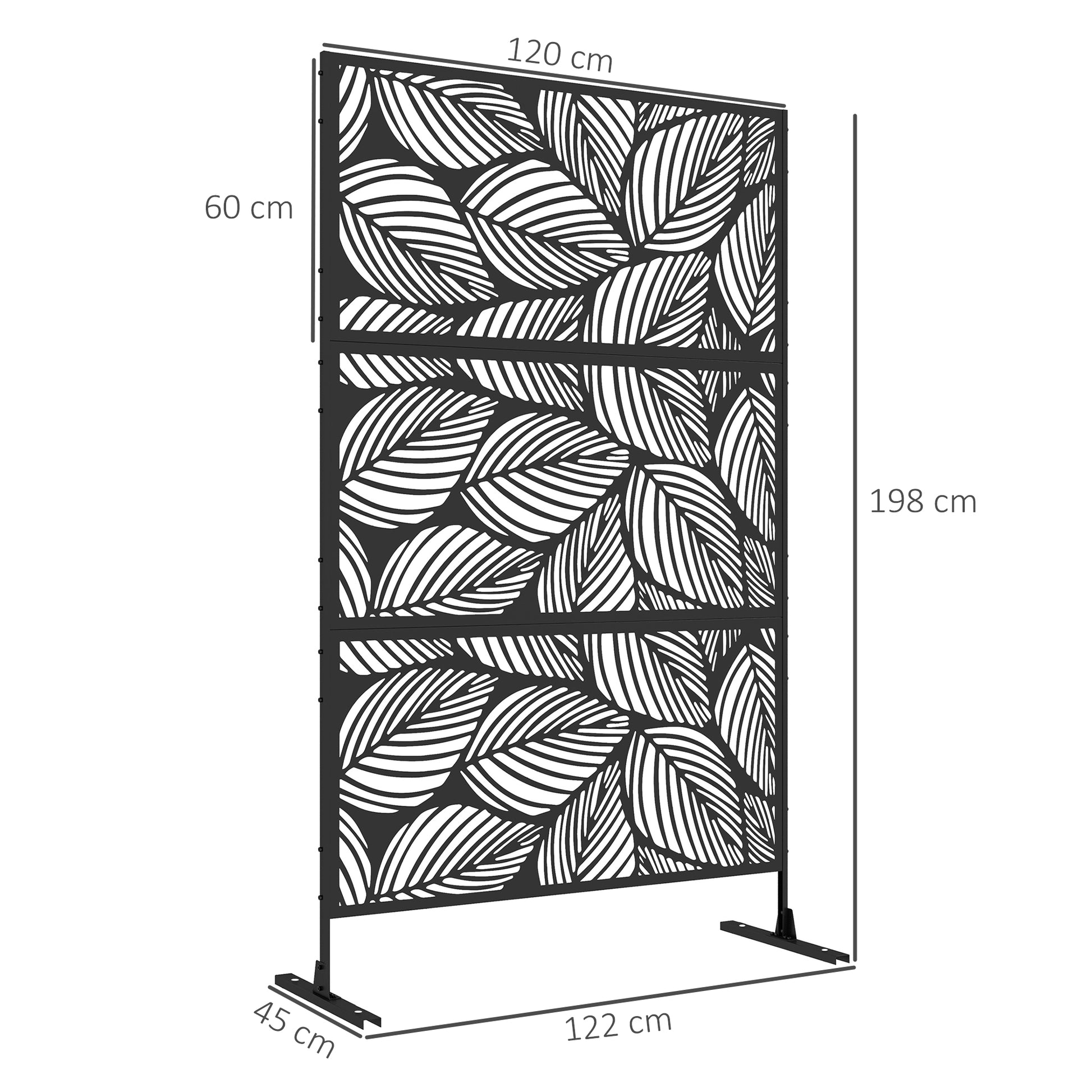 Outsunny Biombo Exterior Con 3 Piezas Patrón De Hoja Grande 122x45x198cm Negro_2
