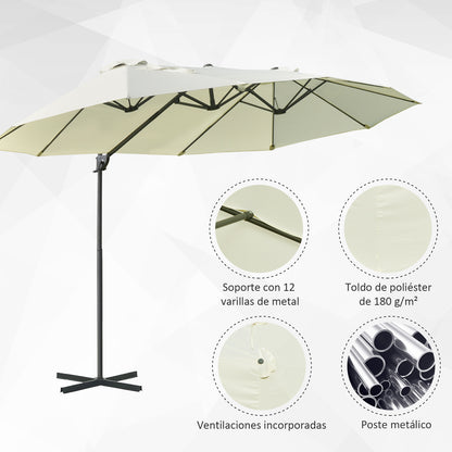 Outsunny Parasol De Jardín Doble Con Manivela 270x445x260 Cm Beige Y Negro_4