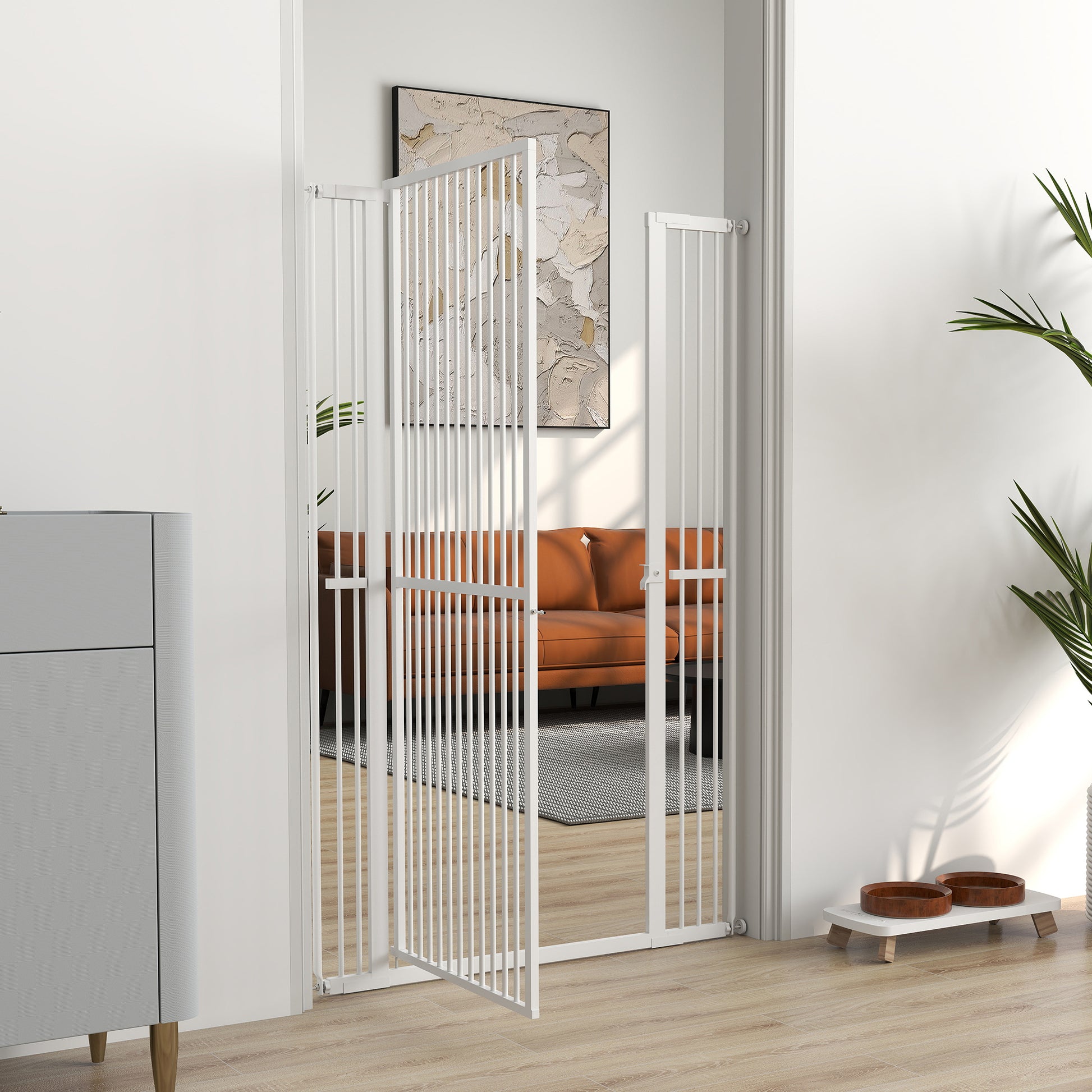 Pawhut Barrera Para Perros Con Ancho Ajustable 77-104 Cm Con Extensiones Blanco_4