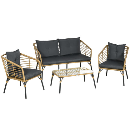 Outsunny Conjunto De Muebles De Ratán Para 4 Personas Con Sofá Sillones Mesa_0
