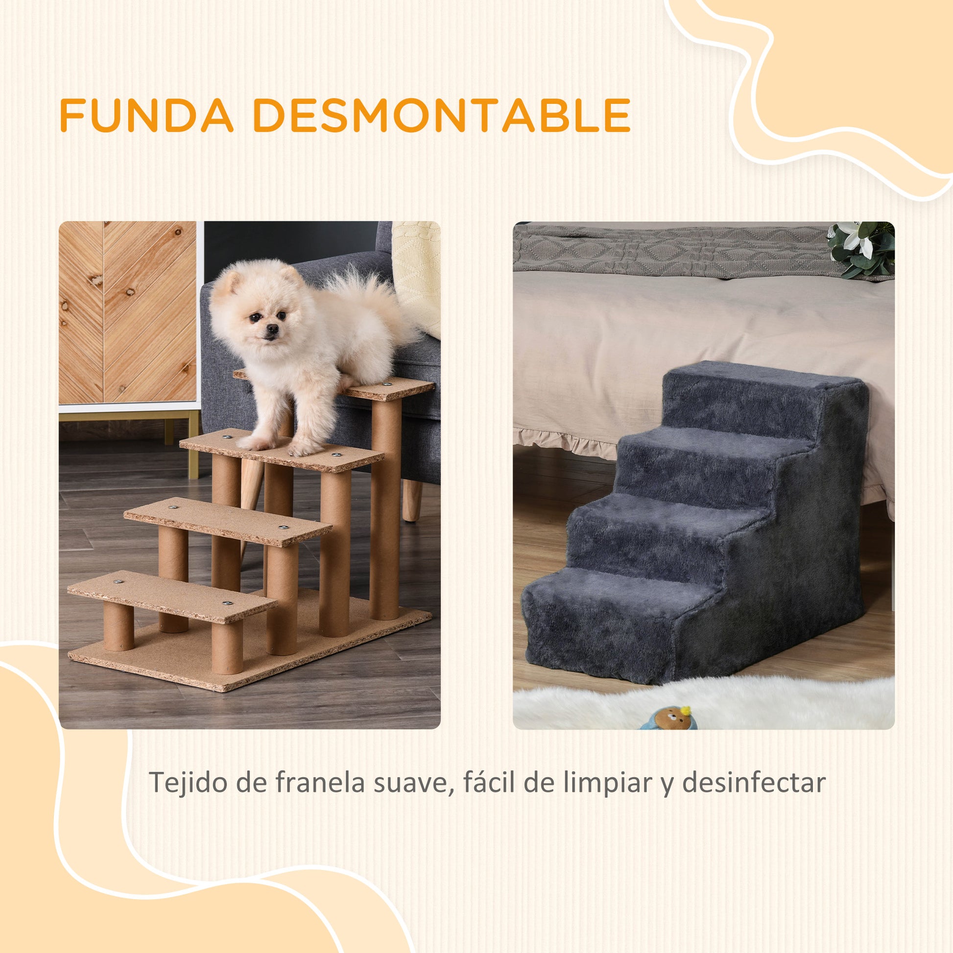 Pawhut Escalera Para Perros De 4 Peldaños Con Funda Extraíble 60x35x44 Cm Gris_4