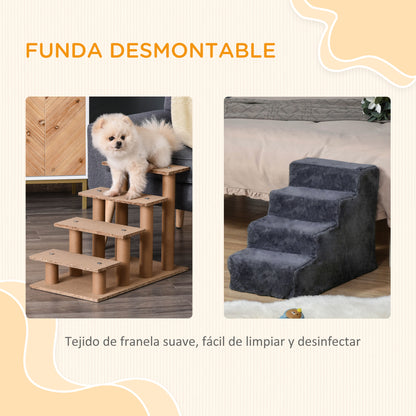 Pawhut Escalera Para Perros De 4 Peldaños Con Funda Extraíble 60x35x44 Cm Gris_4