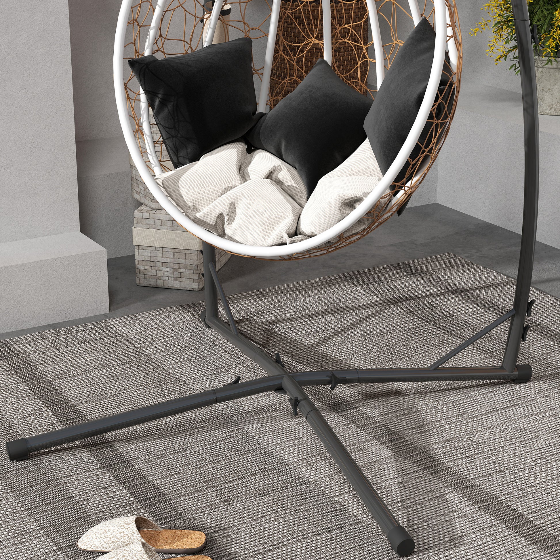 Outsunny Soporte Para Silla Colgante De Acero Con Base Establey Portavaso Negro_4