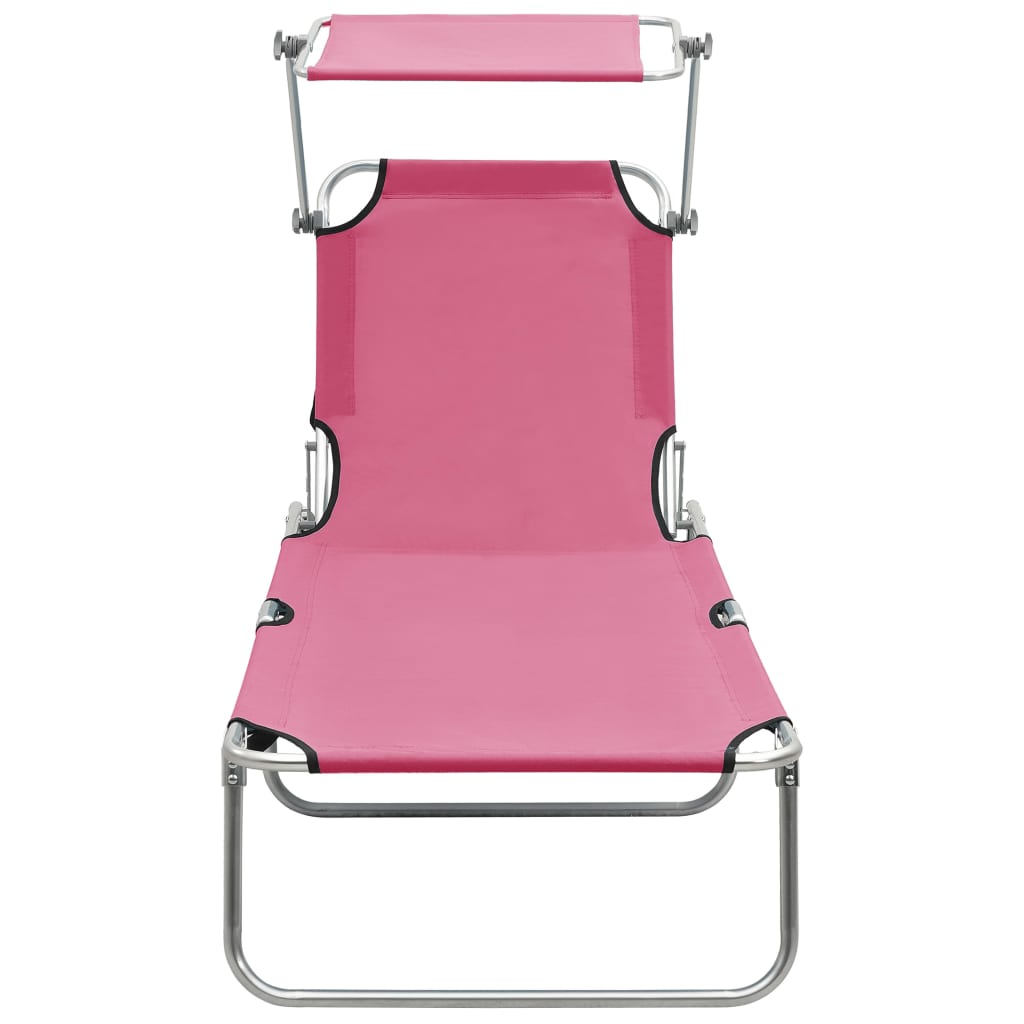 Tumbona Plegable Con Toldo Aluminio Rosa_2