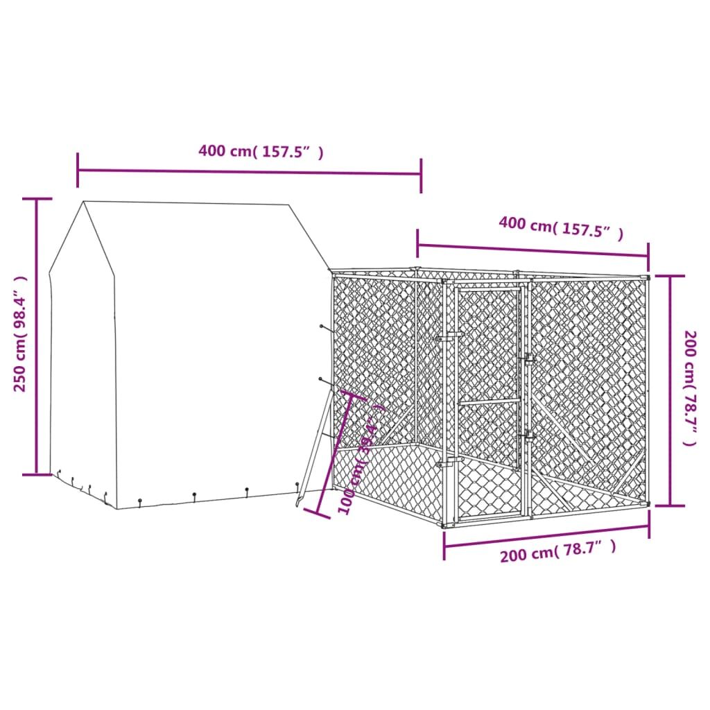Vidaxl Perrera De Exterior Con Techo Acero Galvanizado Plata 4x4x2,5 M_3