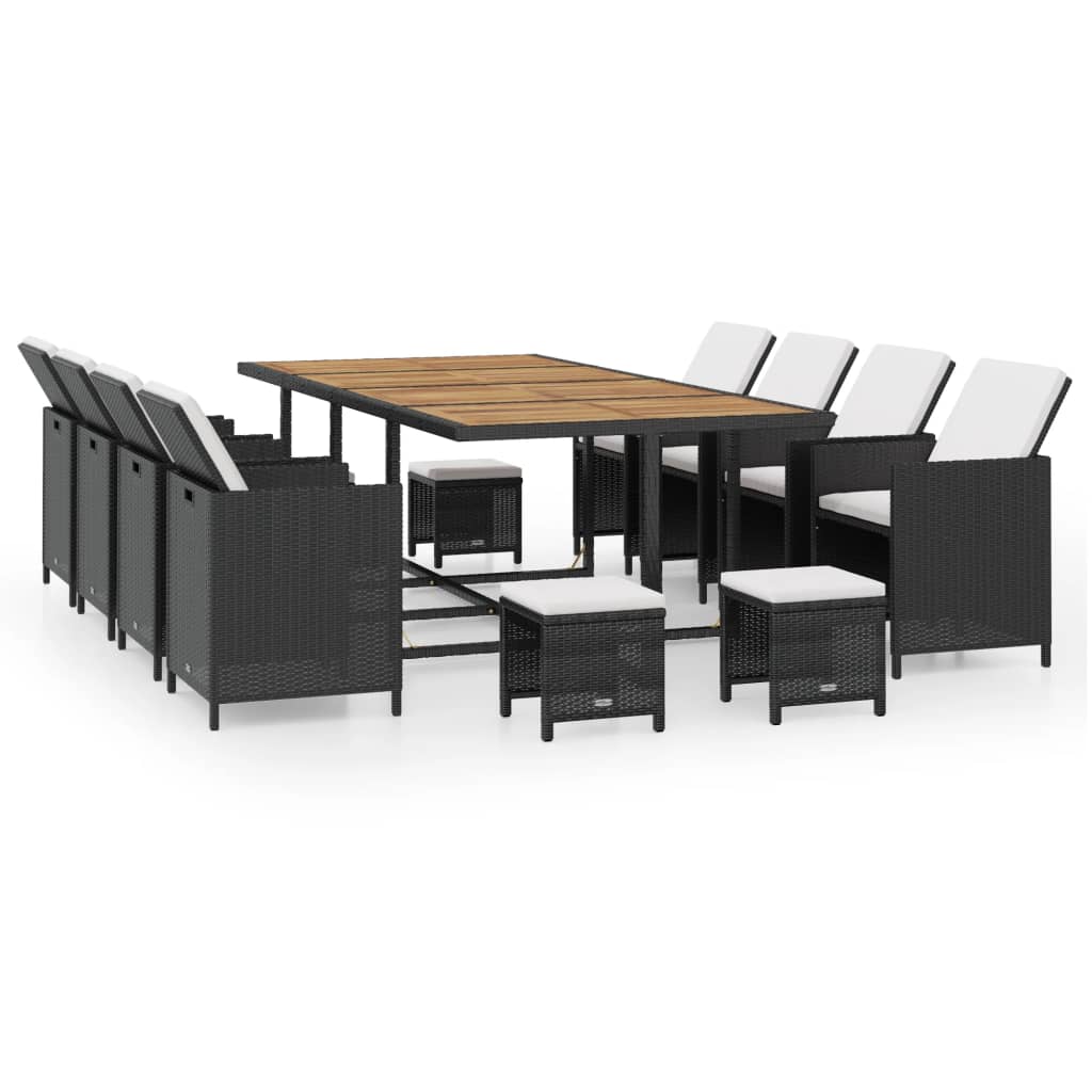 Vidaxl Set Comedor De Jardín 13 Pzas Ratán Sintético Y Madera Negro_0