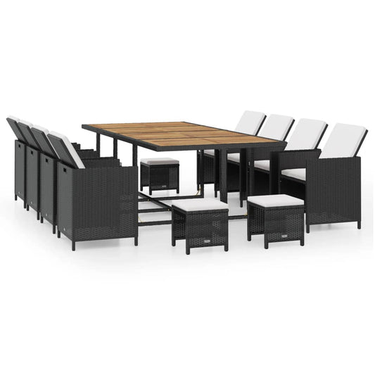 Vidaxl Set Comedor De Jardín 13 Pzas Ratán Sintético Y Madera Negro_0