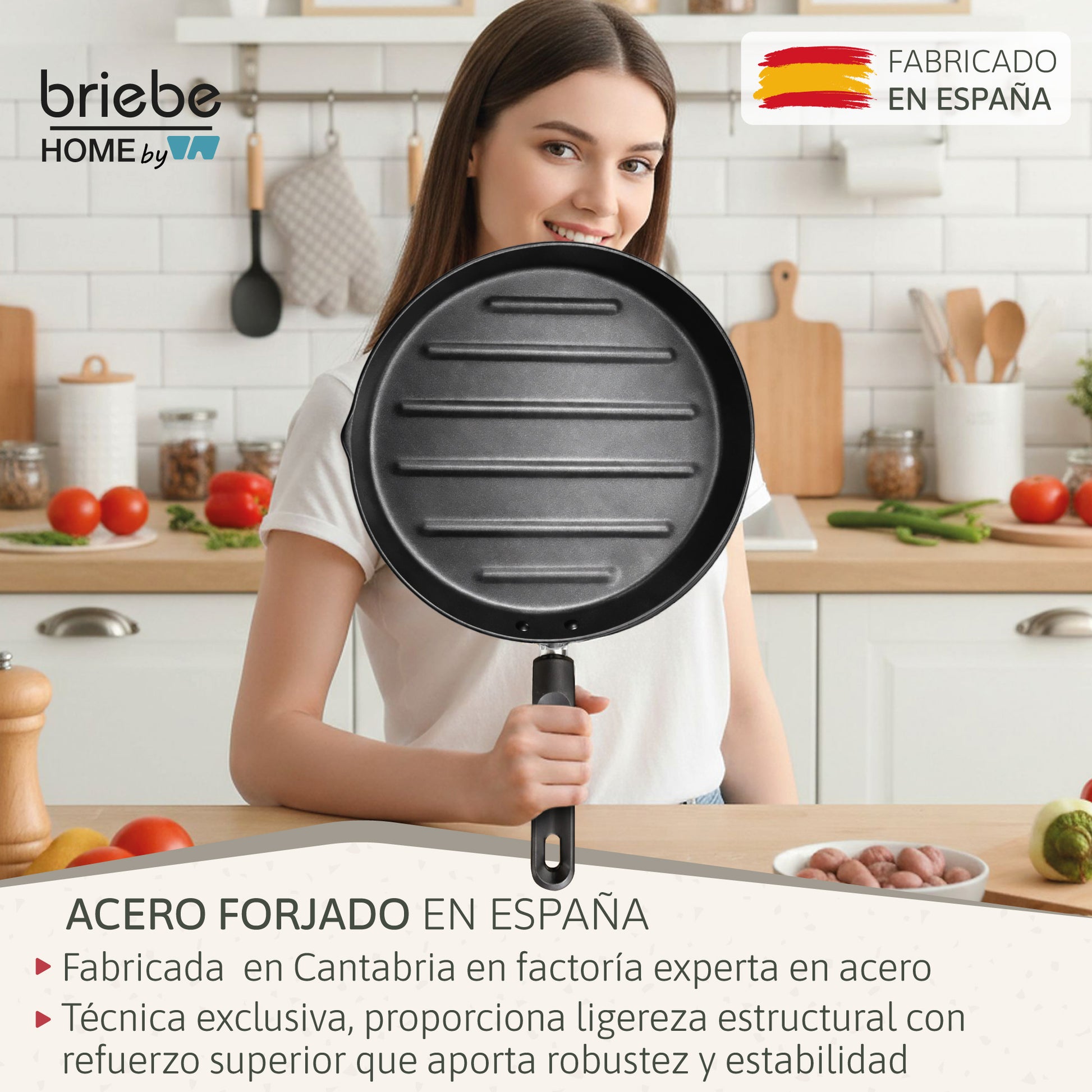 Briebe Grill Asador Sartén Inducción Acero Forjado 28cm Antiadherente Sin Pfoa, Fabricada En España, Mare, Azul_2