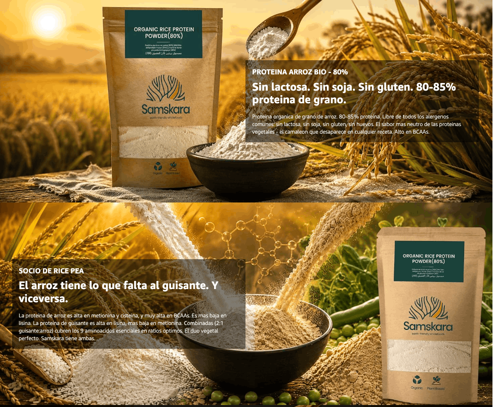 Proteína de arroz fermentado ecológica - 1.5 kg | Proteína vegana de origen vegetal para batidos y repostería, Samskara_3