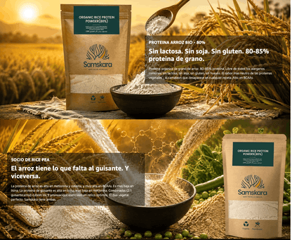 Proteína de arroz fermentado ecológica - 1.5 kg | Proteína vegana de origen vegetal para batidos y repostería, Samskara_3