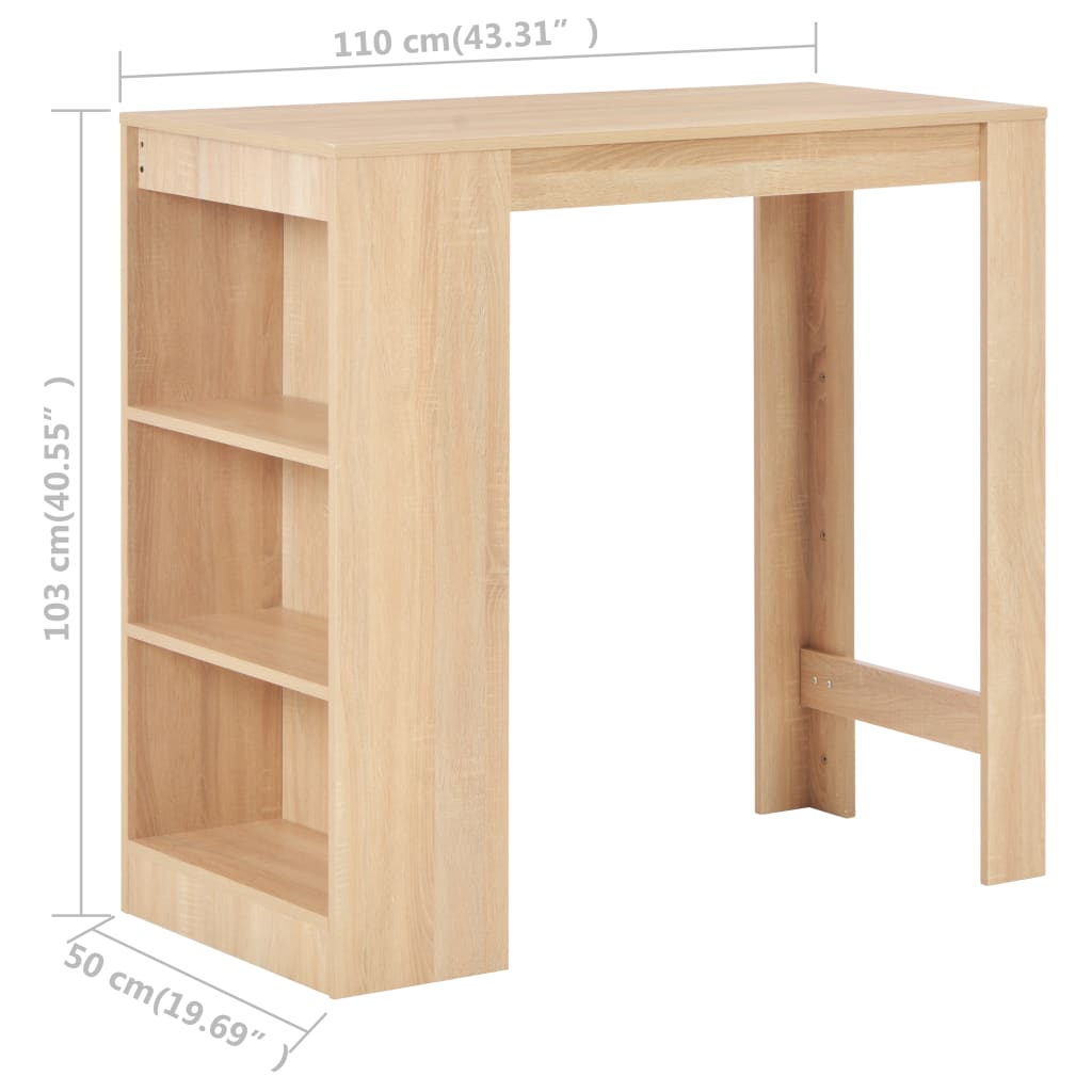 Mesa Alta De Cocina Con Estantería Color Roble 110x50x103 Cm_4