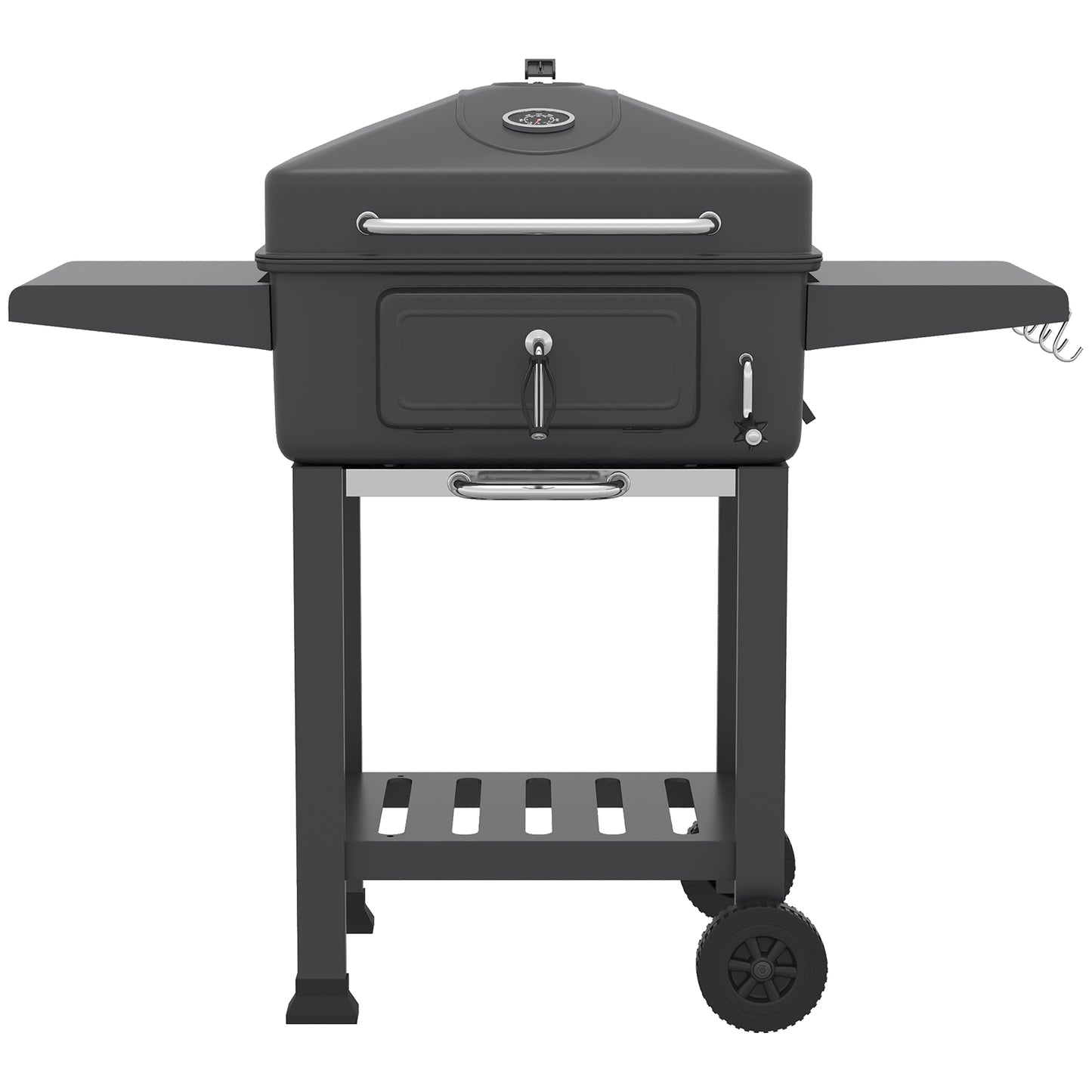 Outsunny Barbacoa De Carbón Con Tapa Bandeja Ajustable Estantes Puerta Ruedas_3