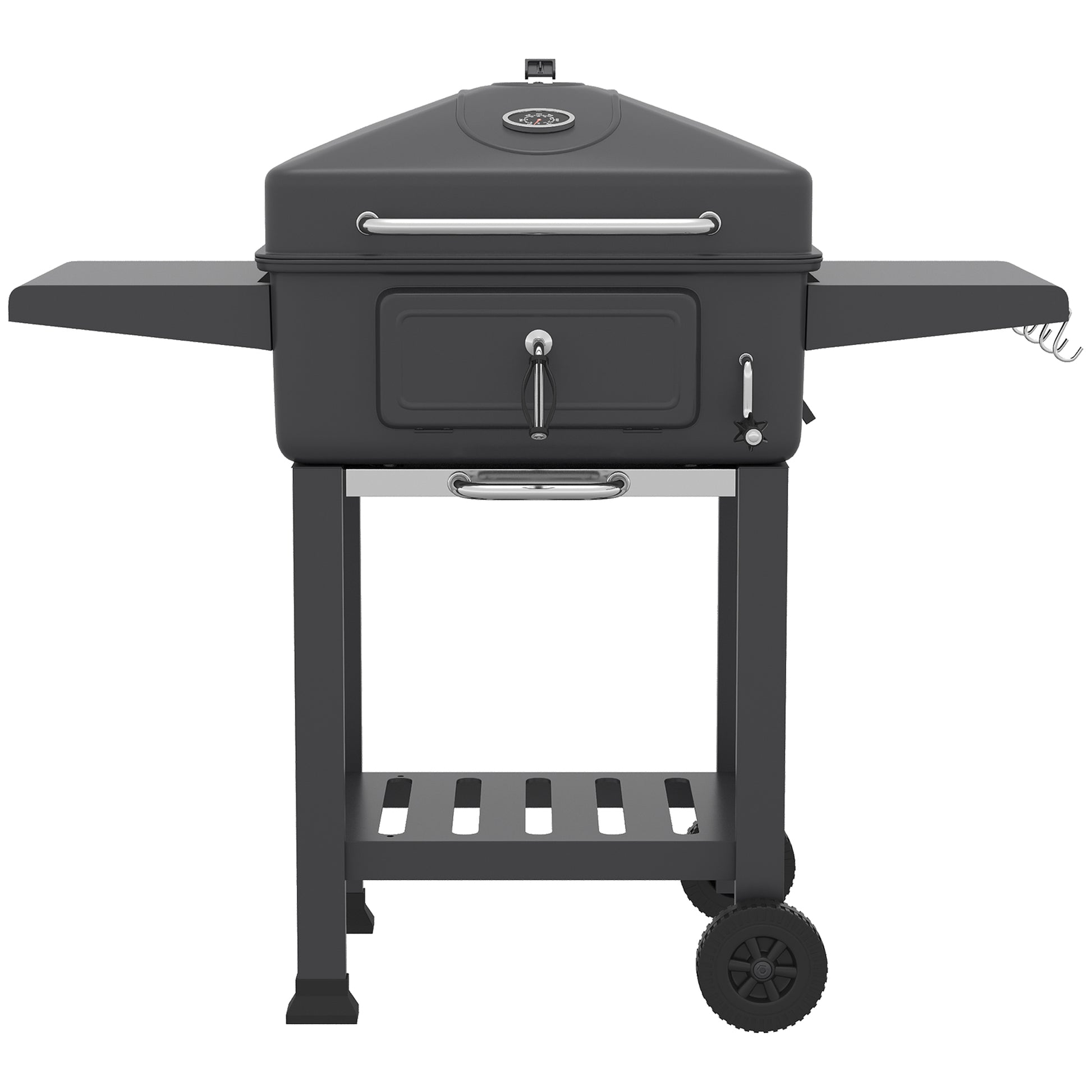 Outsunny Barbacoa De Carbón Con Tapa Bandeja Ajustable Estantes Puerta Ruedas_3